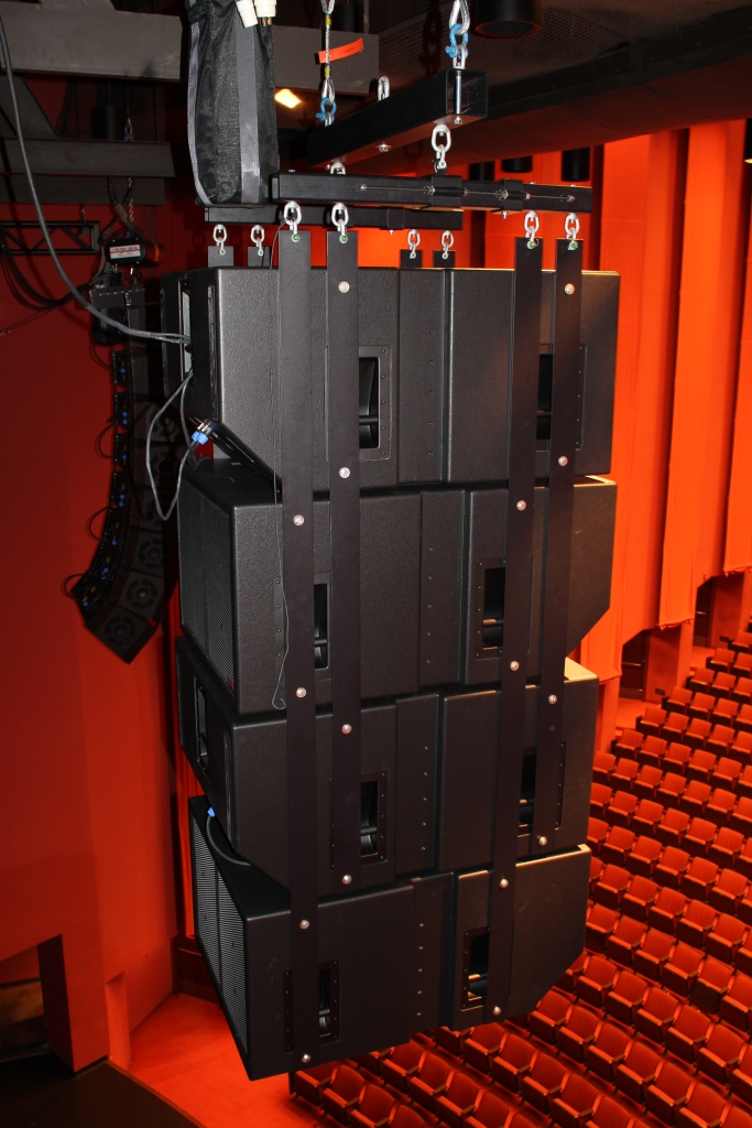 Eaw- Eastern Acoustic Works SB1001 set up in a four way cardioid cluster for outstanding subwoofer performance. Polar Focus designed the complete custom cluster, all the way up to the roof attachment.