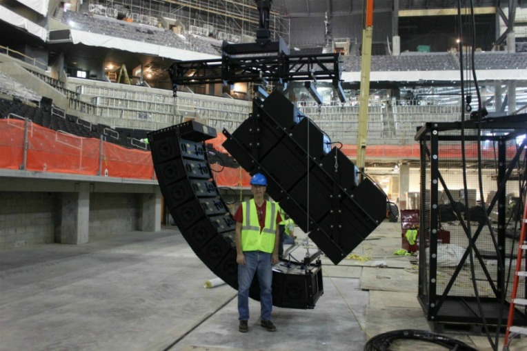 Polar Focus Motor Zbeam® rigging for EAW Line Arrays at the Barclays Center in Brooklyn, NY.