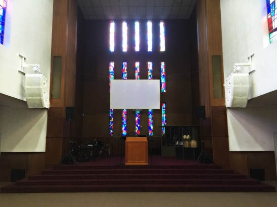 QSC loudspeaker clusters at New Testament Church in Yonkers, NY